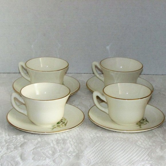 Georgian China Spring Blosdom 4 Coffee Cups & Saucers Vintage Teacups - Picture 3 of 13